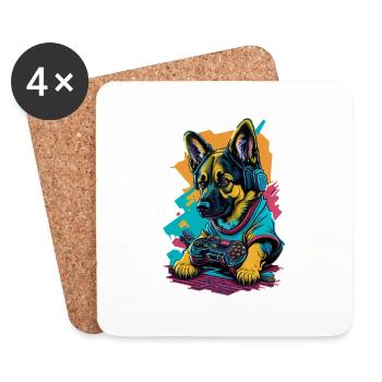 German Shepherd puppy plays with game control - Coasters (set of 4) - white - Front