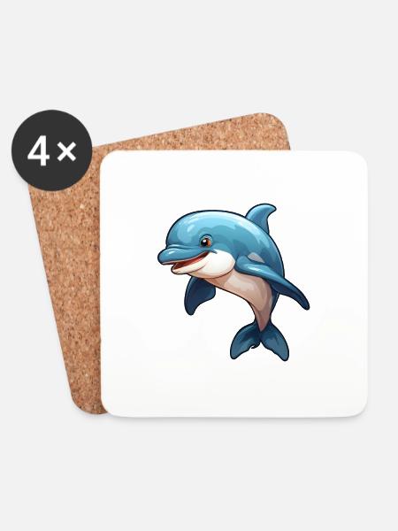 Kleiner, niedlicher Delfin im Comic-Stil - Untersetzer (4er-Set) - Weiß