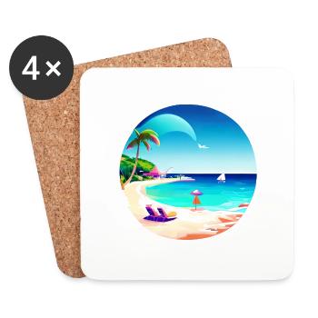 Vacances d’été Palmier Sun Beach Palm Island - Dessous de verre (lot de 4) - blanc - Devant