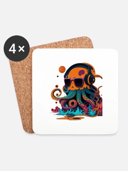 Oktopus mit Sonnenbrille - Untersetzer (4er-Set) - Weiß