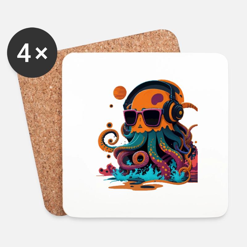 Oktopus mit Sonnenbrille - Untersetzer (4er-Set) - Weiß