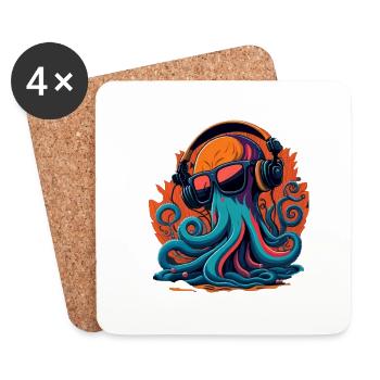 Oktopus mit Sonnenbrille - Untersetzer (4er-Set) - Weiß - Vorne