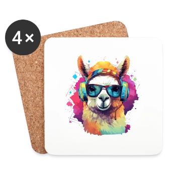 Happy Alpaga Rainbow Art - Dessous de verre (lot de 4) - blanc - Devant