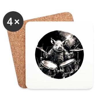 A Pig playing drums - Coasters (set of 4) - white - Front