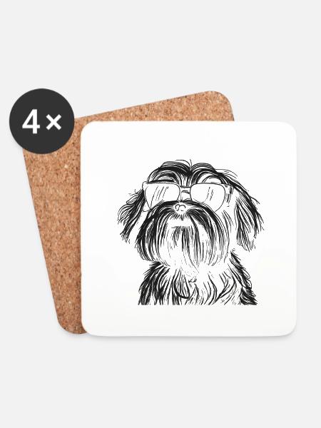 Hund mit Sonnenbrille - Untersetzer (4er-Set) - Weiß