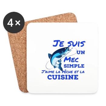 Je suis un mec simple, j'aime la pêche la cuisine - Dessous de verre (lot de 4) - blanc - Devant