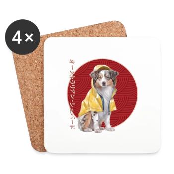 Japanese Australian Shepherd Raincoat - Coasters (set of 4) - white - Front