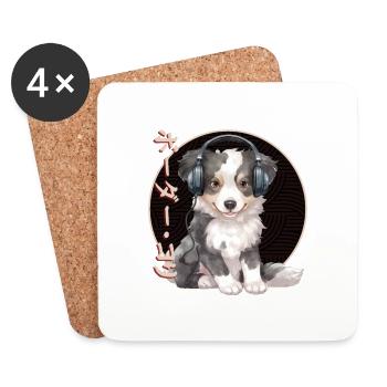 Japanische Musik Welpe Hund - Untersetzer (4er-Set) - Weiß - Vorne