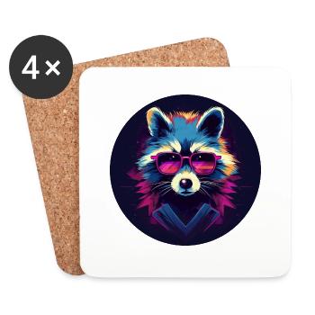 Synthwave Raccoon 2 - Dessous de verre (lot de 4) - blanc - Devant