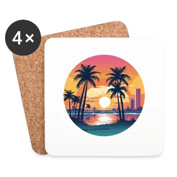 Coucher de soleil à Miami - Dessous de verre (lot de 4) - blanc - Devant