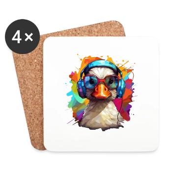 Canard funky avec écouteurs et lunettes - Dessous de verre (lot de 4) - blanc - Devant