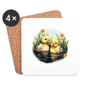 Deux mignons bébés canards dans l’étang - Dessous de verre (lot de 4) - blanc - Devant