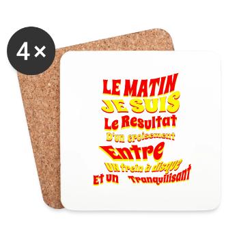 Le matin je suis...Tee shirt humour - Dessous de verre (lot de 4) - blanc - Devant