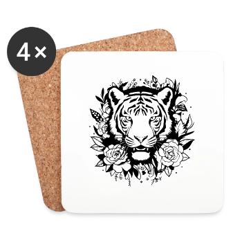 Tiger Raubkatze - Untersetzer (4er-Set) - Weiß - Vorne