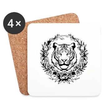 Tiger Raubkatze - Untersetzer (4er-Set) - Weiß - Vorne