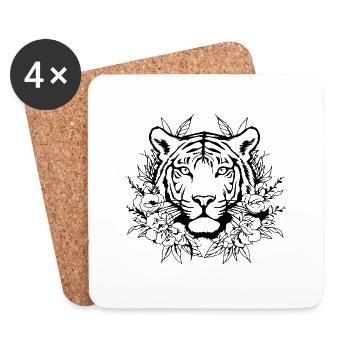 Tiger Raubkatze - Untersetzer (4er-Set) - Weiß - Vorne