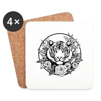Tiger Raubkatze - Untersetzer (4er-Set) - Weiß - Vorne
