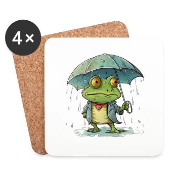 Green frog is frustrated by the bad weather - Coasters (set of 4) - white - Front