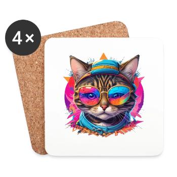 chat froid coloré - Dessous de verre (lot de 4) - blanc - Devant