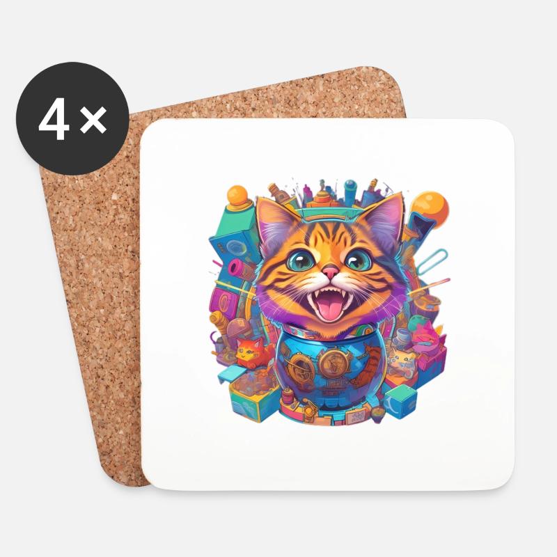 verrückte, lachende Katze - Untersetzer (4er-Set) - Weiß