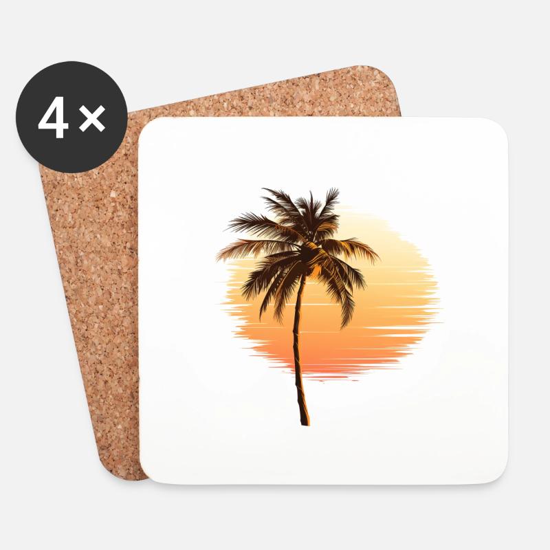 Tropical palm tree with summer sunset - Coasters (set of 4) - white