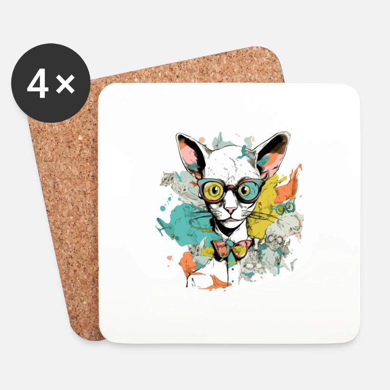 Ikolo, die Katze mit der Brille - Untersetzer (4er-Set) - Weiß