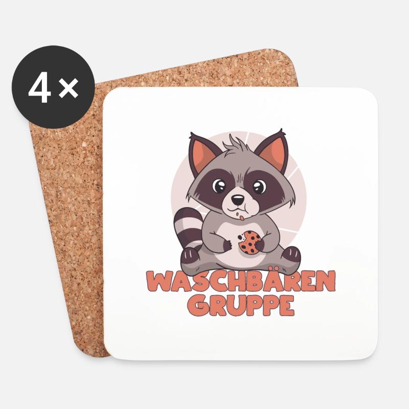 Waschbären Gruppe Kindergarten - Untersetzer (4er-Set) - Weiß