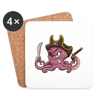 Piraten-Oktopus - Untersetzer (4er-Set) - Weiß - Vorne
