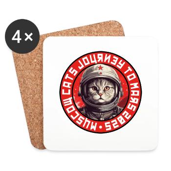 Logo du chat astronaute - soviétique - Dessous de verre (lot de 4) - blanc - Devant