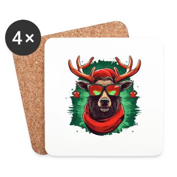 Rudolf der Weihnachts Rocker - Untersetzer (4er-Set) - Weiß - Vorne