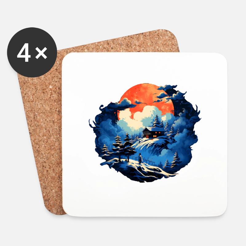 Romantic mountain hut in a wintry atmosphere - Coasters (set of 4) - white