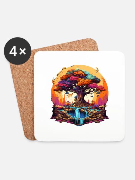 Autumnal Tree of Life - Coasters (set of 4) - white