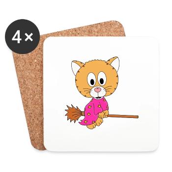 KATZE - HEXE - Untersetzer (4er-Set) - Weiß - Vorne