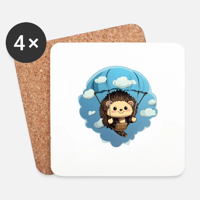 Igel Fallsschirmsprung - Untersetzer (4er-Set) - Weiß