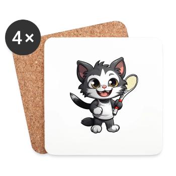 Katze spielt Tennis - Untersetzer (4er-Set) - Weiß - Vorne