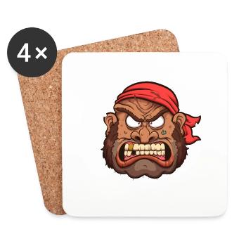 Visage de pirate de dessin animé en colère - Dessous de verre (lot de 4) - blanc - Devant