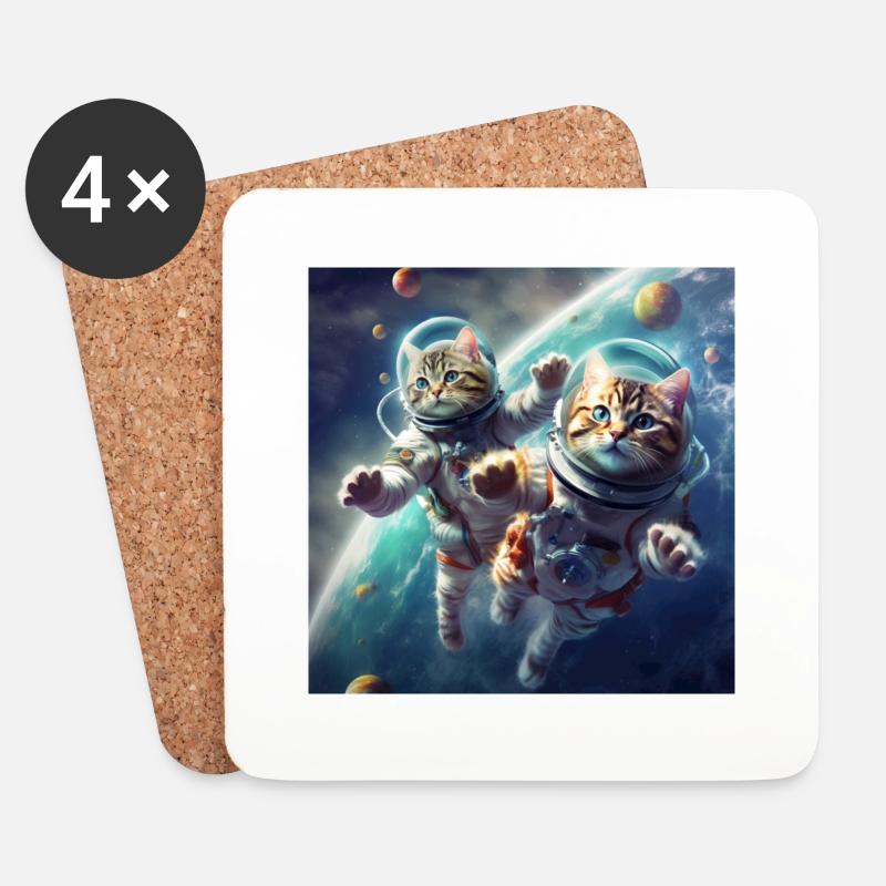 cat in space - Untersetzer (4er-Set) - Weiß
