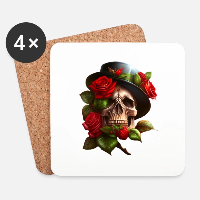 Totenkopf mit Rosen - Untersetzer (4er-Set) - Weiß