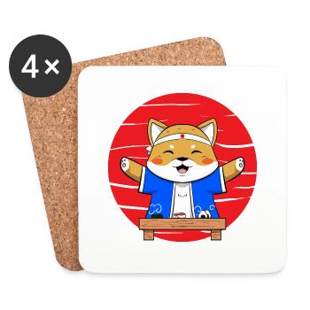 Shiba Inu Chien Sushi Japon Akita I Cadeau - Dessous de verre (lot de 4) - blanc - Devant