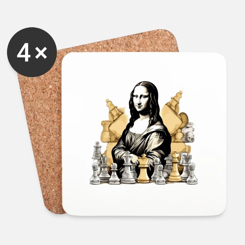 Mona im Schach - Untersetzer (4er-Set) - Weiß