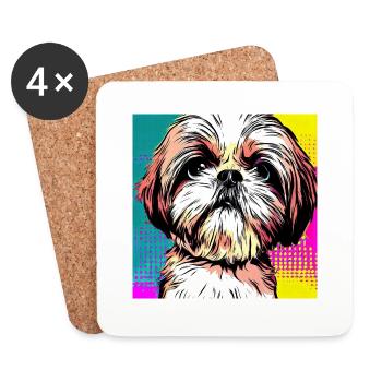 Shih Tzu Pop Art - Dessous de verre (lot de 4) - blanc - Devant