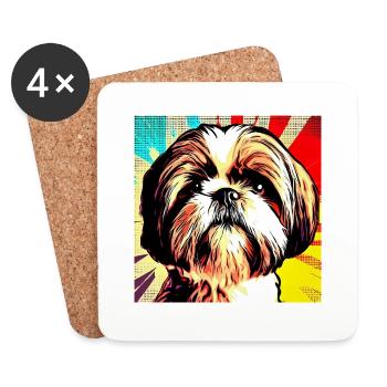 Shih Tzu Pop Art - Dessous de verre (lot de 4) - blanc - Devant