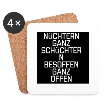 T-Shirt "Nüchtern ganz schüchtern" - Untersetzer (4er-Set) - Weiß - Vorne