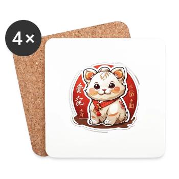 Chat chanceux chinois - Dessous de verre (lot de 4) - blanc - Devant