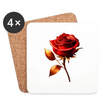 Rose rouge dorée - Dessous de verre (lot de 4) - blanc - Devant
