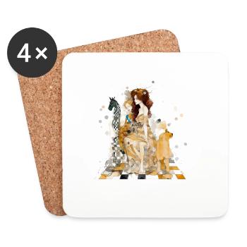 Woman and chess giraffe - Coasters (set of 4) - white - Front