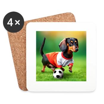Dackel beim Hundefußball - Untersetzer (4er-Set) - Weiß - Vorne