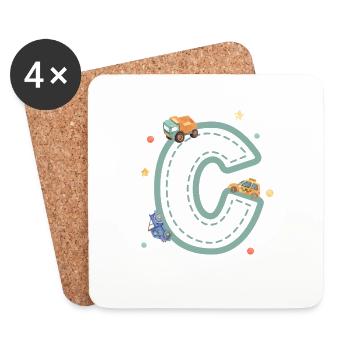 Fahrzeug Buchstabe c - personalisiertes Kindergeschenk - Untersetzer (4er-Set) - Weiß - Vorne