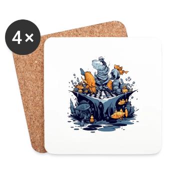 Fish play chess - Coasters (set of 4) - white - Front