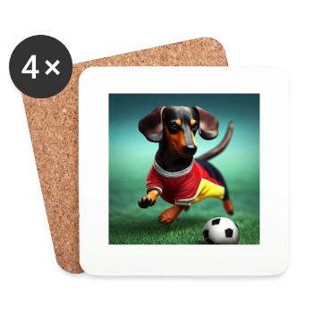 Dackel beim Fußballspielen - Untersetzer (4er-Set) - Weiß - Vorne